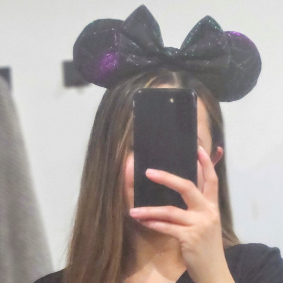 Disney MINNIE IRIDESCENT WEB PURPLE GREEN MICKEY EARS - Picture 2 of 5